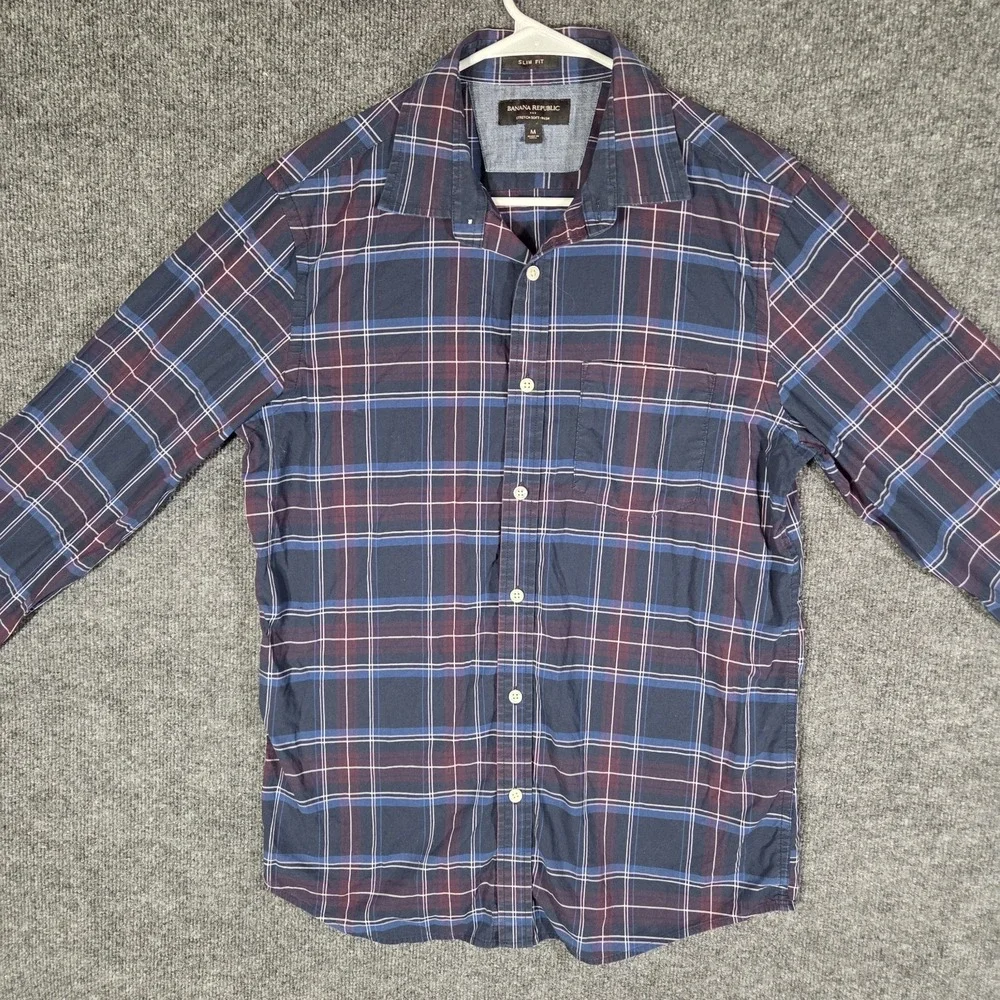 Banana Republic Stretch Soft-Wash Shirt Men's Medium Slim Fit Plaid Button Down